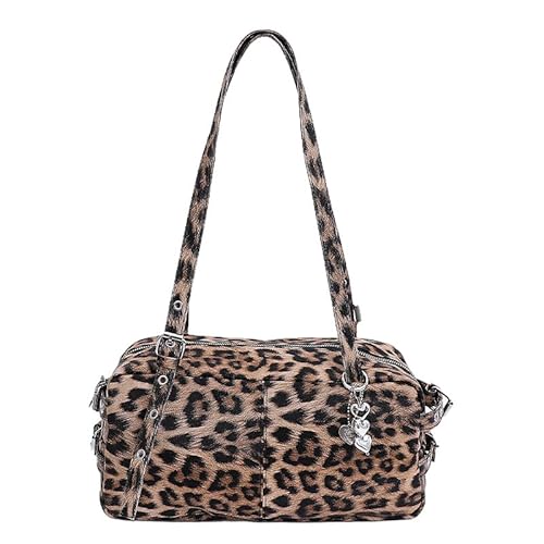 QIXUJAK Schultertaschen für Damen Mittlere Handtasche Retro Umhängetaschen PU Leder Unterarmtasche Schicke Henkeltasche Clutch Abendtasche Handytasche (Gelb + Anhänger) von QIXUJAK