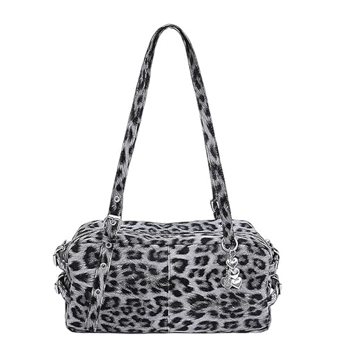 QIXUJAK Schultertaschen für Damen Mittlere Handtasche Retro Umhängetaschen PU Leder Unterarmtasche Schicke Henkeltasche Clutch Abendtasche Handytasche (Grau + Anhänger) von QIXUJAK