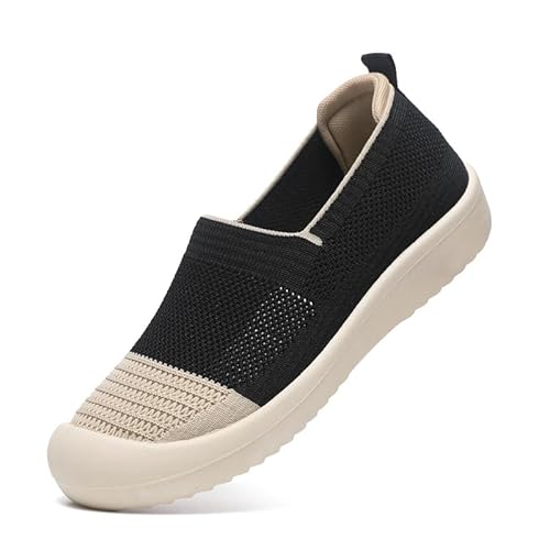 QIXUJAK Slip on Sneakers Damen Nurse Schuhe Walkingschuhe Outdoor Turnschuhe Sportschuhe Gym Bequem Leichte Schuhe Atmungsaktiv Freizeitschuhe Memory Foam Fitness Sporthalle (Schwarz,38) von QIXUJAK