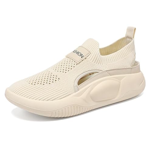 QIXUJAK Sneaker Damen Diabetiker Schuhe Vermascht Sommer Leicht Walkingschuhe Turnschuhe Atmungsaktive Lässige Komfort Laufschuhe Breite Fuß Orthopädische Sommerschuhe Bequeme Outdoor (Beige,35) von QIXUJAK