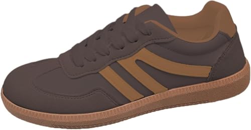 QIXUJAK Sneaker Damen Retro Style - Sneaker Tennis Und Skateboarden Klassische Mit Schnürsenkeln Gummisohle - Modische Freizeit Skate-Schuhe Freizeitschuhe Flach Leder Modische Turnschuhe (Braun,37) von QIXUJAK