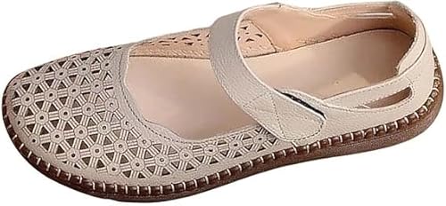 QIXUJAK Sommerschuhe Damen Mary Jane Schuhe Aushöhlen Pumps Leicht Bequem Atmungsaktiv Walkingschuhe Weicher Sohle Orthopädische Schuhe (Grau,38) von QIXUJAK