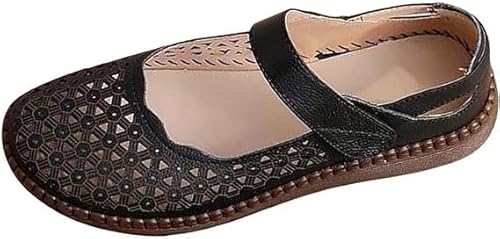 QIXUJAK Sommerschuhe Damen Mary Jane Schuhe Aushöhlen Pumps Leicht Bequem Atmungsaktiv Walkingschuhe Weicher Sohle Orthopädische Schuhe (Schwarz,35) von QIXUJAK