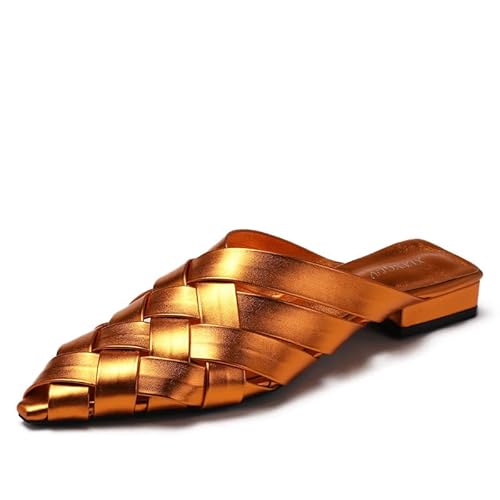 QIXUJAK Spitze Müller -Slipper bequeme und elegante Damen geflochtene Sandalen (Orange,41) von QIXUJAK