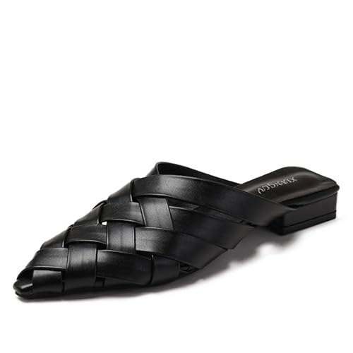 QIXUJAK Spitze Müller -Slipper bequeme und elegante Damen geflochtene Sandalen (Schwarz,37) von QIXUJAK