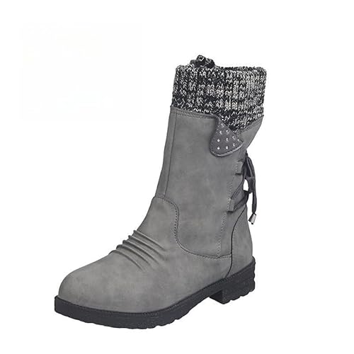 QIXUJAK Stiefel Damen Retro Leicht Boots Rutschfest Halbschaft Weitschaftstiefel Vintage Blockabsatz Cowboyboots Winterstiefel - Freizeit Alltag Gr.35-42 (Grau,35) von QIXUJAK