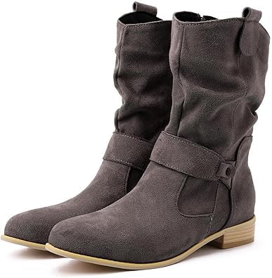 QIXUJAK Stiefeletten Damen Elegant, Wildleder - Stiefeletten mit Lockerer Rüschen - Struktur und Klettverschluss - Accent für Vielfältige Looks (35,Grau) von QIXUJAK