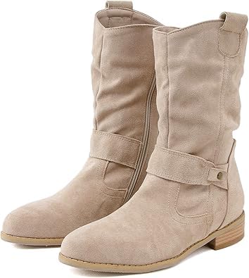 QIXUJAK Stiefeletten Damen Elegant, Wildleder - Stiefeletten mit Lockerer Rüschen - Struktur und Klettverschluss - Accent für Vielfältige Looks (Aprikose,37) von QIXUJAK
