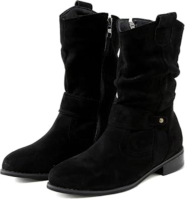 QIXUJAK Stiefeletten Damen Elegant, Wildleder - Stiefeletten mit Lockerer Rüschen - Struktur und Klettverschluss - Accent für Vielfältige Looks (Schwarz,39) von QIXUJAK