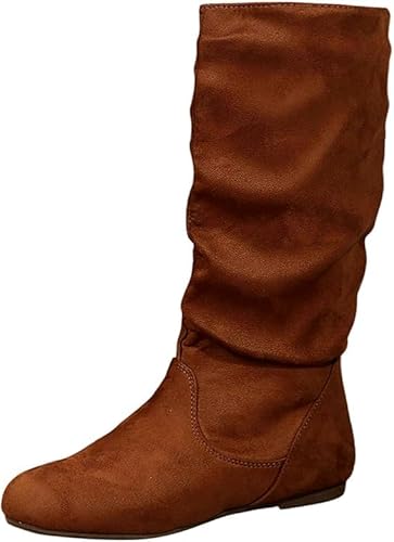 QIXUJAK Stiefeletten Damen Elegant Wildleder Halbstiefel Spitz Schlupfschuhe Stiefel Mit Schnalle Kurzstiefel Winterstiefel bequemer Absatz Ankle Boots Halbhoch Westernstiefel (Kastanienbraun,41) von QIXUJAK