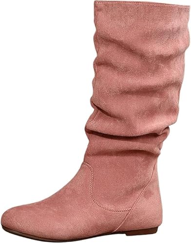 QIXUJAK Stiefeletten Damen Elegant Wildleder Halbstiefel Spitz Schlupfschuhe Stiefel Mit Schnalle Kurzstiefel Winterstiefel bequemer Absatz Ankle Boots Halbhoch Westernstiefel (Rosa,41) von QIXUJAK
