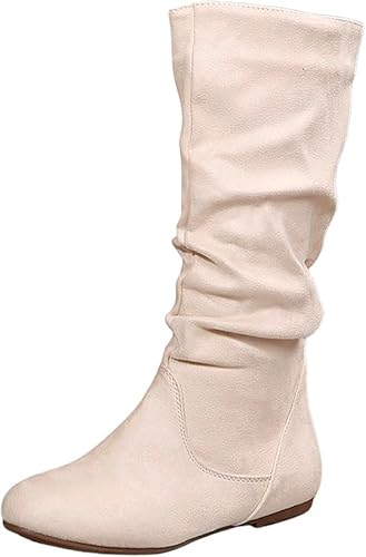 QIXUJAK Stiefeletten Damen Elegant Wildleder Halbstiefel Spitz Schlupfschuhe Stiefel Mit Schnalle Kurzstiefel Winterstiefel bequemer Absatz Ankle Boots Halbhoch Westernstiefel (Weiß,39) von QIXUJAK