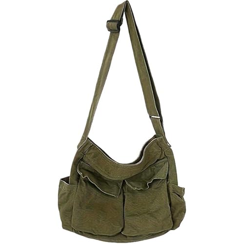 QIXUJAK Student Retro Canvas Messenger Bag, schöne Messenger Bag mit mehreren Innenfächern geeignet für Schule, Reisen, Freizeit, den täglichen Gebrauch (Grün) von QIXUJAK