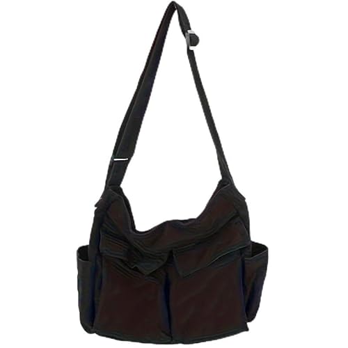QIXUJAK Student Retro Canvas Messenger Bag, schöne Messenger Bag mit mehreren Innenfächern geeignet für Schule, Reisen, Freizeit, den täglichen Gebrauch (Schwarz) von QIXUJAK