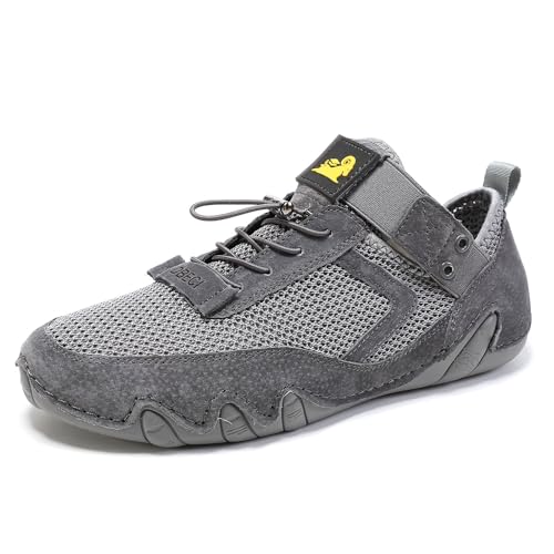 QIXUJAK Unisex Barfuß Orthopädische Sport Laufschuhe Atmungsaktive Sport Leichte Straßenlaufschuhe mit Luftpolster Leder (Grau,43) von QIXUJAK
