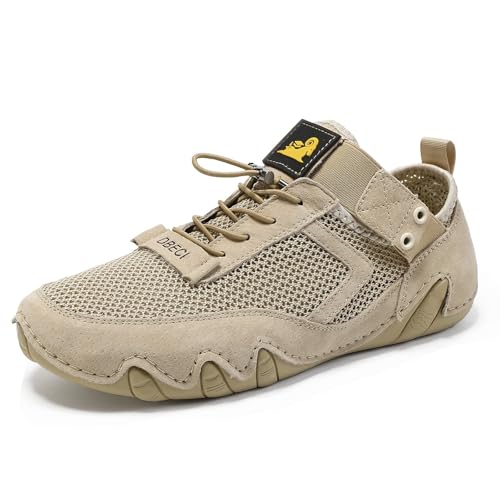 QIXUJAK Unisex Barfuß Orthopädische Sport Laufschuhe Atmungsaktive Sport Leichte Straßenlaufschuhe mit Luftpolster Leder (Sandfarbe,37) von QIXUJAK