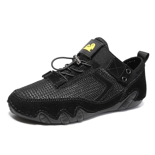 QIXUJAK Unisex Barfuß Orthopädische Sport Laufschuhe Atmungsaktive Sport Leichte Straßenlaufschuhe mit Luftpolster Leder (Schwarz,43) von QIXUJAK