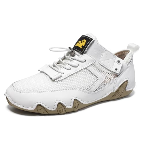 QIXUJAK Unisex Barfuß Orthopädische Sport Laufschuhe Atmungsaktive Sport Leichte Straßenlaufschuhe mit Luftpolster Leder (Weiß,40) von QIXUJAK
