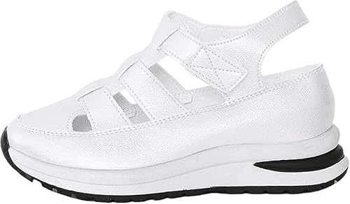 QIXUJAK Universal Damen Sandalen Sommer Keilabsatz Orthopädische Riemen Verstellbarer Klettverschluss Hohl Elegant Geschlossene Zehenpartie Weich (Weiß,41) von QIXUJAK