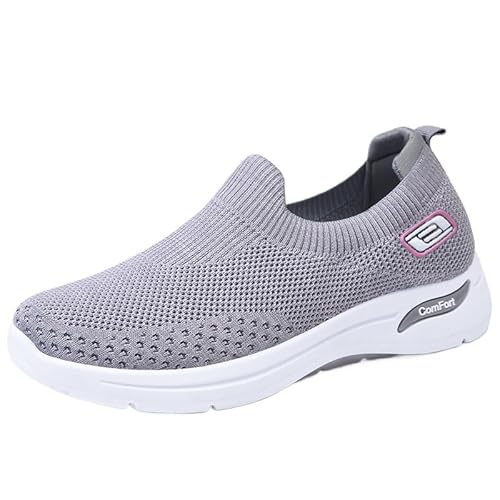 QIXUJAK Walkingschuhe Damen mit Dämpfung Orthopädische Schuhe Sommer Leicht Sommerschuhe Bequem Weite H Krankenschwester Schuhe Atmungsaktives Vermascht Wanderschuhe Memory Schaum Sneaker (Grau,38) von QIXUJAK