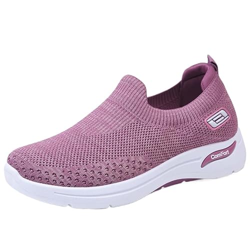 QIXUJAK Walkingschuhe Damen mit Dämpfung Orthopädische Schuhe Sommer Leicht Sommerschuhe Bequem Weite H Krankenschwester Schuhe Atmungsaktives Vermascht Wanderschuhe Memory Schaum Sneaker (Lila,36) von QIXUJAK