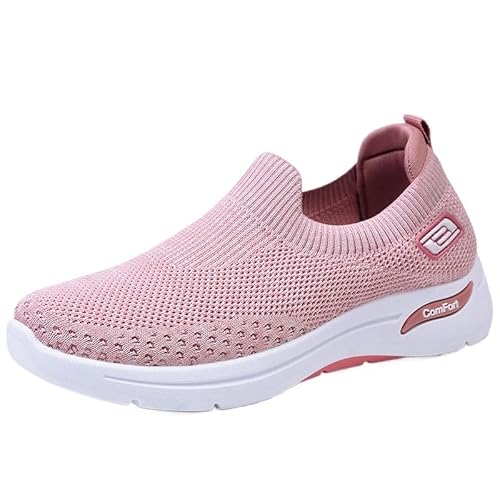 QIXUJAK Walkingschuhe Damen mit Dämpfung Orthopädische Schuhe Sommer Leicht Sommerschuhe Bequem Weite H Krankenschwester Schuhe Atmungsaktives Vermascht Wanderschuhe Memory Schaum Sneaker (Rosa,40) von QIXUJAK