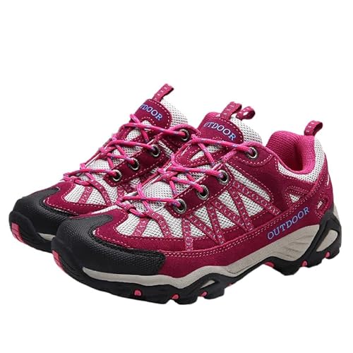 QIXUJAK Wanderschuhe Damen Herren Leicht Trekkingschuhe Outdoorschuhe Atmungsaktiv rutschfeste Trekking- & Wanderhalbschuhe Gr.35-45 (Pflaumenrot,35) von QIXUJAK