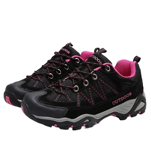 QIXUJAK Wanderschuhe Damen Herren Leicht Trekkingschuhe Outdoorschuhe Atmungsaktiv rutschfeste Trekking- & Wanderhalbschuhe Gr.35-45 (Schwarz rosa rot,36) von QIXUJAK
