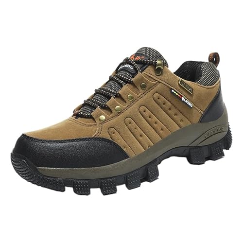 QIXUJAK Wanderstiefel Wanderschuhe Herren Damen wasserdichte Outdoorschuhe rutschfeste Kletterschuhe Leicht Atmungsaktiv Trekking Hiking Schuhe Wanderhalbschuhe (Bräunlich gelb,45) von QIXUJAK