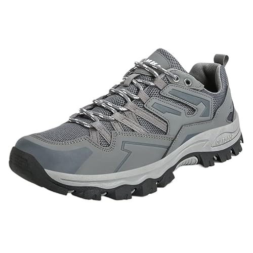 QIXUJAK Wanderstiefel Wanderschuhe Herren Damen wasserdichte Outdoorschuhe rutschfeste Kletterschuhe Leicht Atmungsaktiv Trekking Hiking Schuhe Wanderhalbschuhe (Grau,45) von QIXUJAK