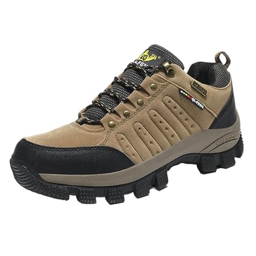 QIXUJAK Wanderstiefel Wanderschuhe Herren Damen wasserdichte Outdoorschuhe rutschfeste Kletterschuhe Leicht Atmungsaktiv Trekking Hiking Schuhe Wanderhalbschuhe (Khaki,44) von QIXUJAK