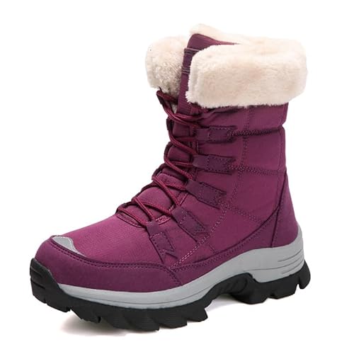 QIXUJAK Warm Gefüttert Winterschuhe Damen Schneestiefel Wasserdicht Outdoor Trekking Wanderschuhe (Lila,40) von QIXUJAK