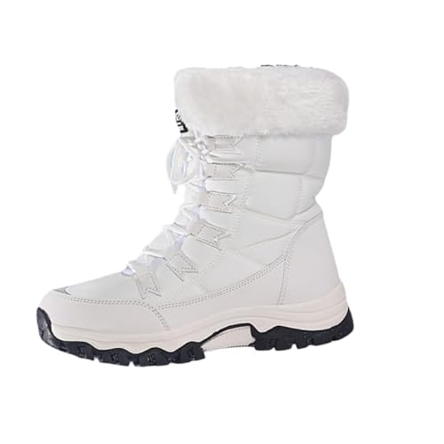 QIXUJAK Warm Gefüttert Winterschuhe Damen Schneestiefel Wasserdicht Outdoor Trekking Wanderschuhe (Weiß,39) von QIXUJAK