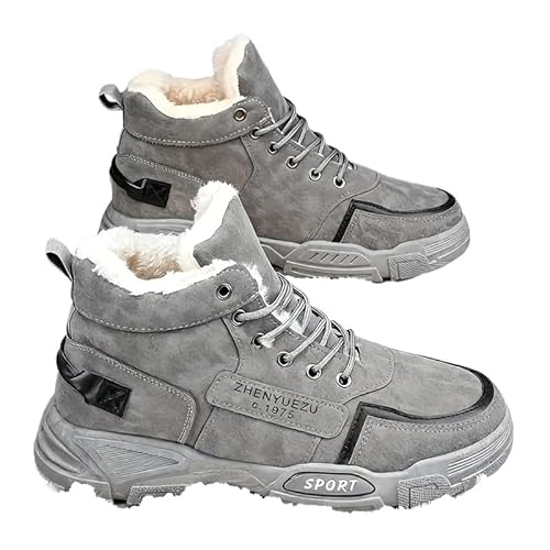 QIXUJAK Warme Winterschuhe Herren Winterstiefel Outdoor Winterboots Gefüttert Schneestiefel (Grau,44) von QIXUJAK