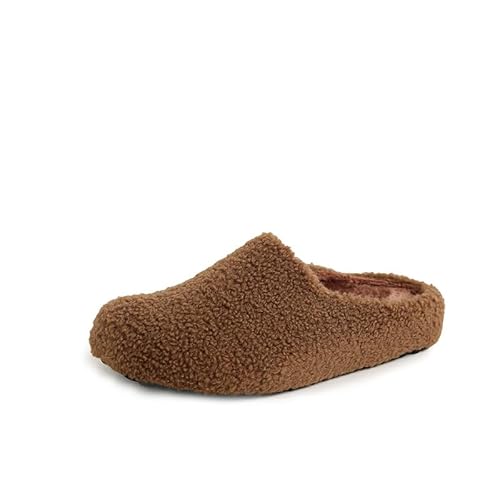 QIXUJAK Warme und kältebeständige flache Slipper aus Samt für Damen im Winter, modische und bequeme Hausschuhe (Dunkelbraun,41) von QIXUJAK