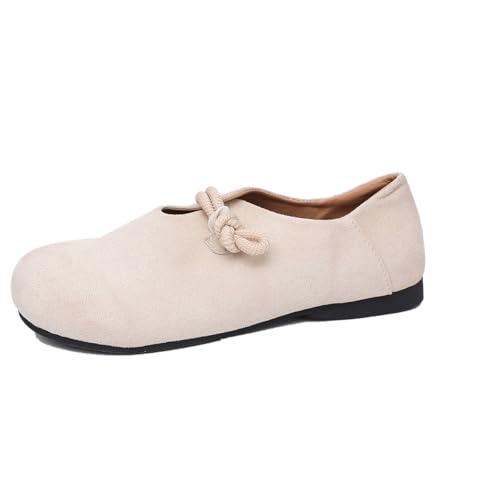 QIXUJAK Weiche und Flexible orthopädische Schuhe, weiche, leichte, orthopädische Loafers, Bequeme runde Zehenpartie, Ballett-Wildleder-Schlupfschuh (Cremefarben,37) von QIXUJAK