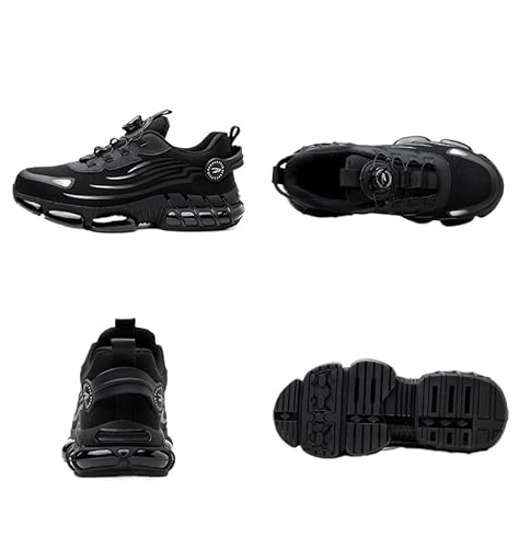QIXUJAK Werkstein S3 Pro Arbeitsschuhe， Herren Damen Stahlkappen Anti-Smashing Leicht Sportlich Atmungsaktiv Selbsthemmend Schnellverschluss Mode Schutzschuhe (46,Schwarz) von QIXUJAK