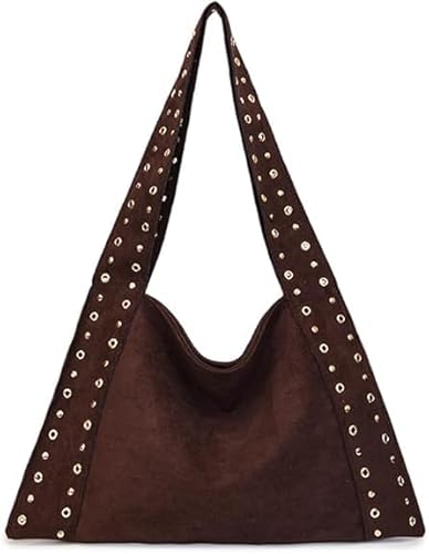 QIXUJAK Wildleder Tasche Damen, Große Kapazität Suede Umhängetasche Schultertasche Retro Tote Bag Mode Handtasche mit Snap, Shopper Tasche für Damen (Kaffeefarbe) von QIXUJAK