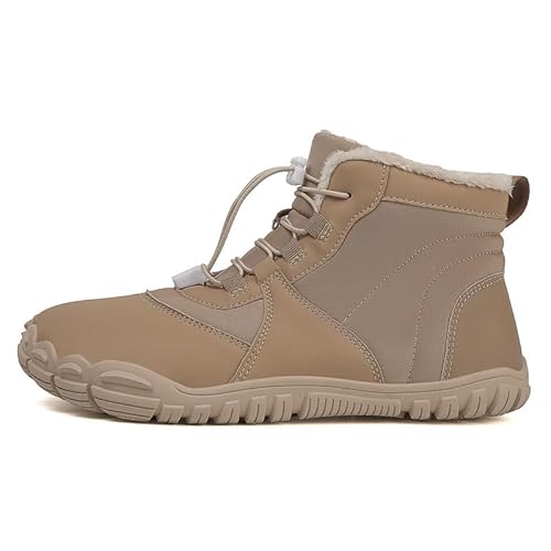 QIXUJAK Winter Barfußschuhe Damen - Warm Gefüttert, Breite Zehenbox & Zero-Drop-Sohle (Khaki,41) von QIXUJAK