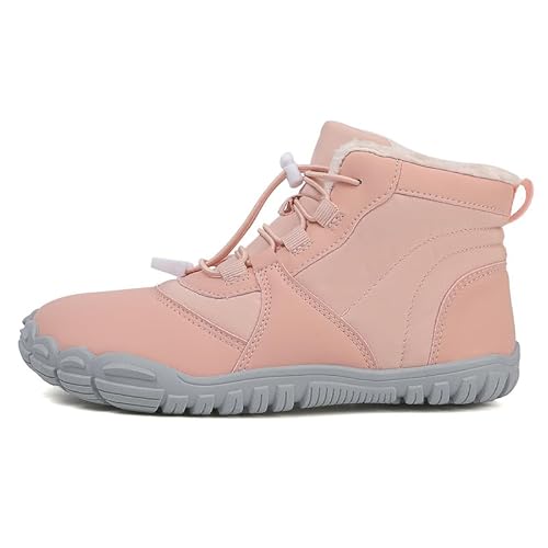QIXUJAK Winter Barfußschuhe Damen - Warm Gefüttert, Breite Zehenbox & Zero-Drop-Sohle (Rosa,41) von QIXUJAK