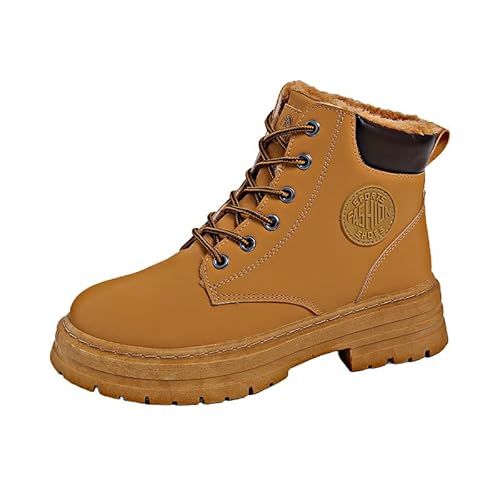 QIXUJAK Winter Damenschuhe Wasserdicht Warm Gefüttert Schneestiefel Outdoor Fellgefüttert rutschfest Winterstiefel Wanderschuhe Bergschuhe Winter Damenstiefel (Gelber Samt,35) von QIXUJAK