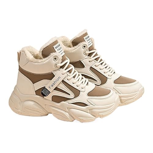 QIXUJAK Winter Damenstiefel mit Warmfutter Rutschfeste Stiefeletten Kurzstiefel Winter Outdoorstiefel Schneestiefel (Khaki,35) von QIXUJAK