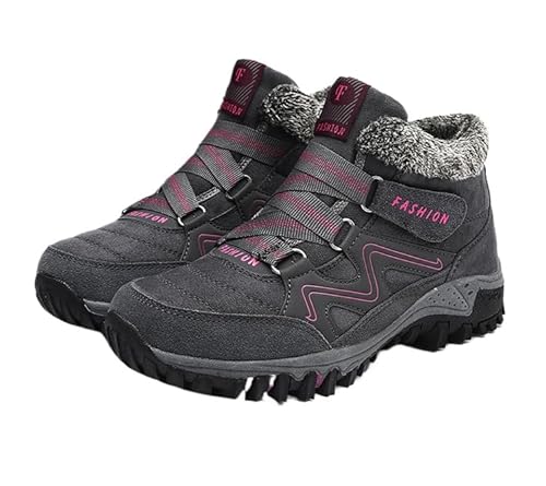 QIXUJAK Winterschuhe Damen Wasserdicht Gefüttert Herren Schneestiefel Rutschfest Stiefeletten (Grau rosa rot,40) von QIXUJAK