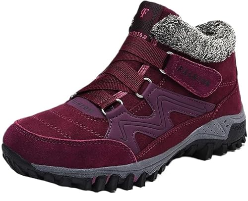 QIXUJAK Winterschuhe Damen Wasserdicht Gefüttert Herren Schneestiefel Rutschfest Stiefeletten (Jujube,41) von QIXUJAK