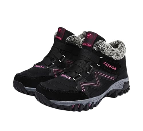 QIXUJAK Winterschuhe Damen Wasserdicht Gefüttert Herren Schneestiefel Rutschfest Stiefeletten (Schwarz rosa rot,38) von QIXUJAK