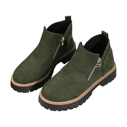 QIXUJAK Women's Ankle Boots with Block Heel Shoes Comfort Pure Colour Biker with Zip Comfortable Chelsea Leisure Short Boots Autumn Winter (Grün,40) von QIXUJAK