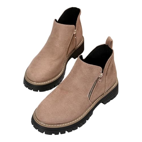QIXUJAK Women's Ankle Boots with Block Heel Shoes Comfort Pure Colour Biker with Zip Comfortable Chelsea Leisure Short Boots Autumn Winter (Rosa,39) von QIXUJAK