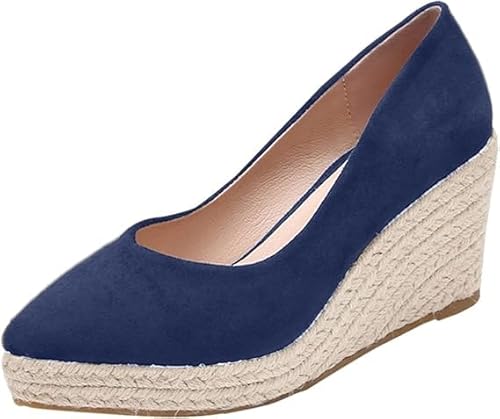 QIXUJAK Women's Platform Espadrilles Wedge Sandals Slip On Solid Color Closed Pointed Toe Comfortable Wedge Pumps Shoes (Blau,39) von QIXUJAK