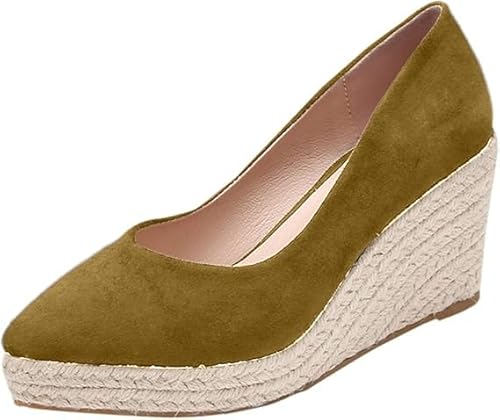 QIXUJAK Women's Platform Espadrilles Wedge Sandals Slip On Solid Color Closed Pointed Toe Comfortable Wedge Pumps Shoes (Gelb,35) von QIXUJAK