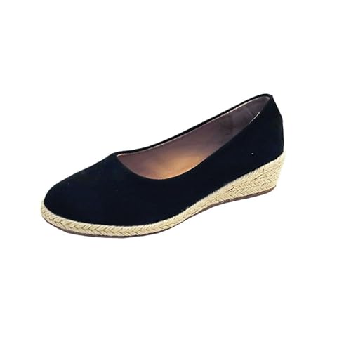 QIXUJAK Women's Platform Espadrilles Wedge Sandals Slip On Solid Color Closed Pointed Toe Comfortable Wedge Pumps Shoes (Schwarz,40) von QIXUJAK